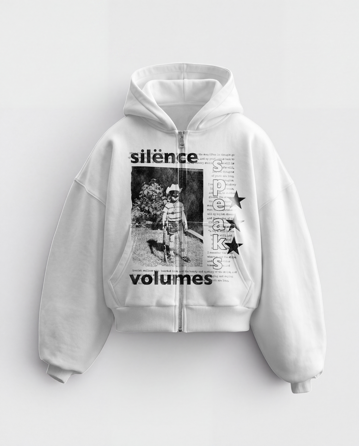'SILENCE SPEAKS VOLUMES' HEAVYWEIGHT BOXY ZIPUP HOODIE