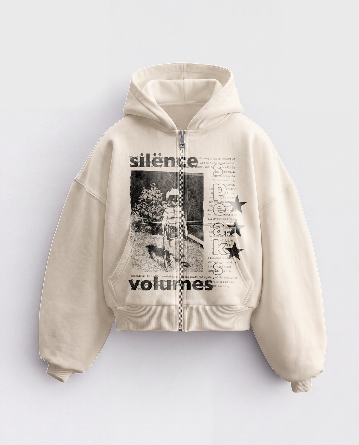 'SILENCE SPEAKS VOLUMES' HEAVYWEIGHT BOXY ZIPUP HOODIE