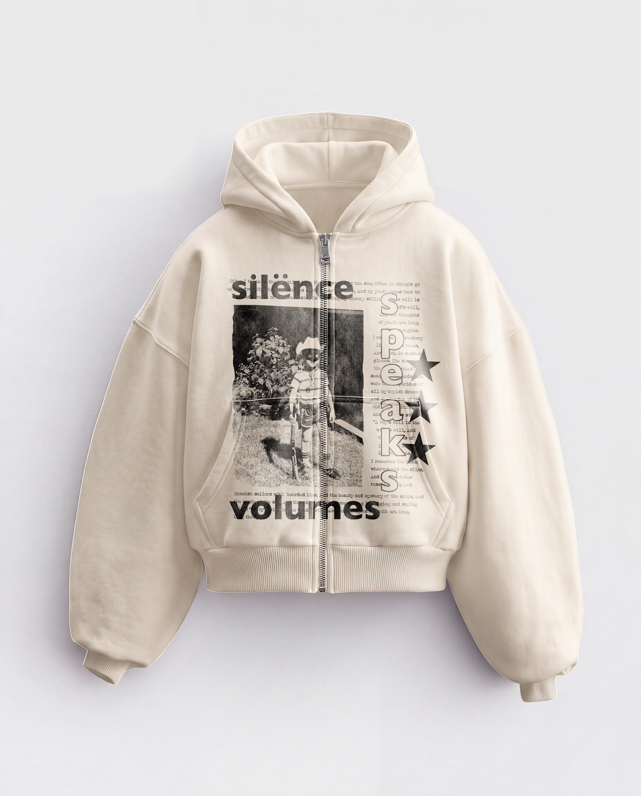 'SILENCE SPEAKS VOLUMES' HEAVYWEIGHT BOXY ZIPUP HOODIE